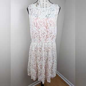 Sienastudio Pink White Lace Overlay Sleeveless Midi Dress Size 14 Soft Girl